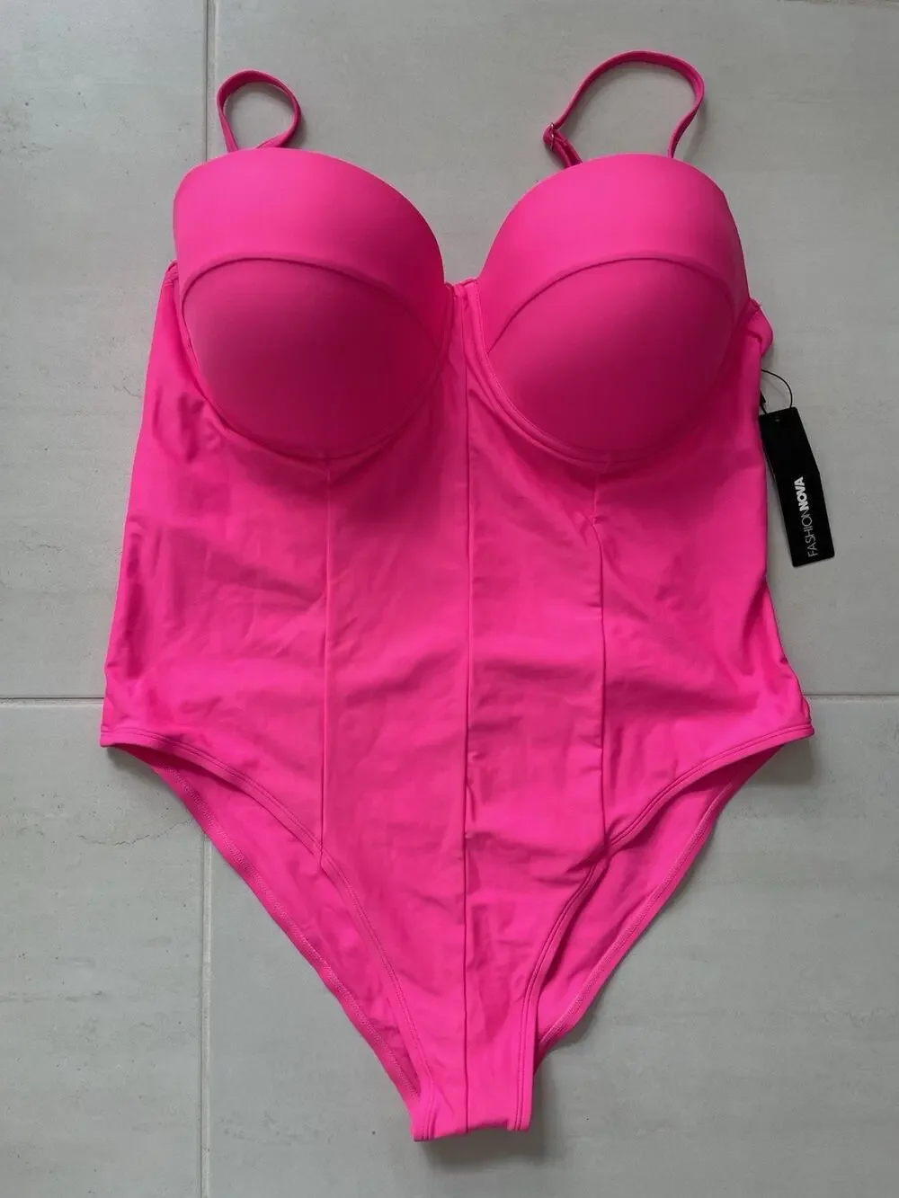 Fashion Nova Swim Rory One Piece Swimsuit Beach Summer Hot Pink